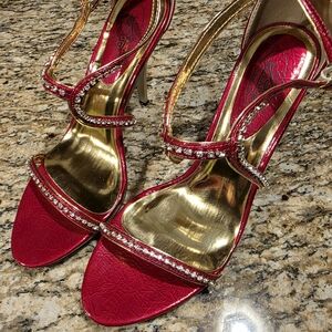 Glamorous Red and Gold Strappy Heels